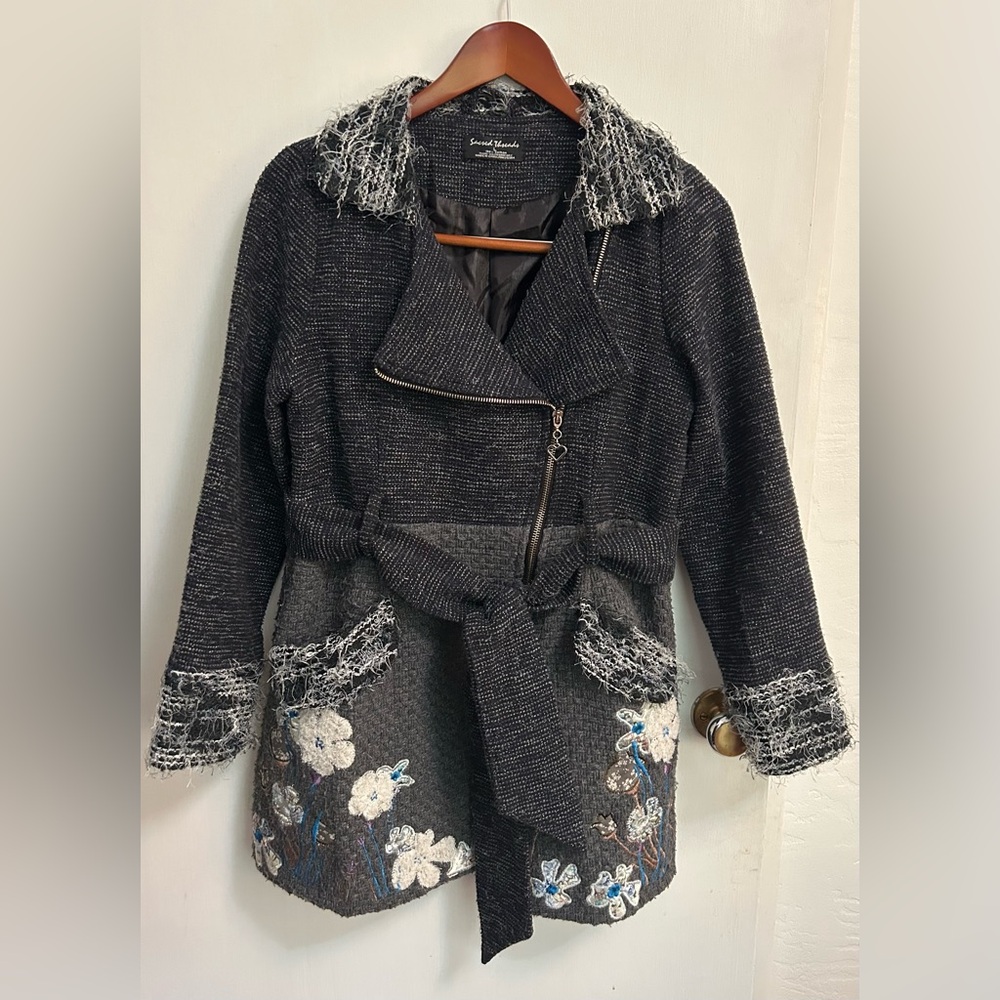 Sacred Threads Black and Gray Embroidered Jacket